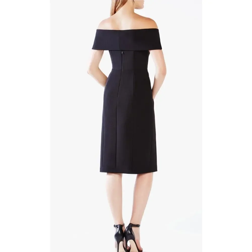 BCBGMAXAZRIA Women's 2 Black Marquis Off The Shoulder Mini Dress LBD Side Slit